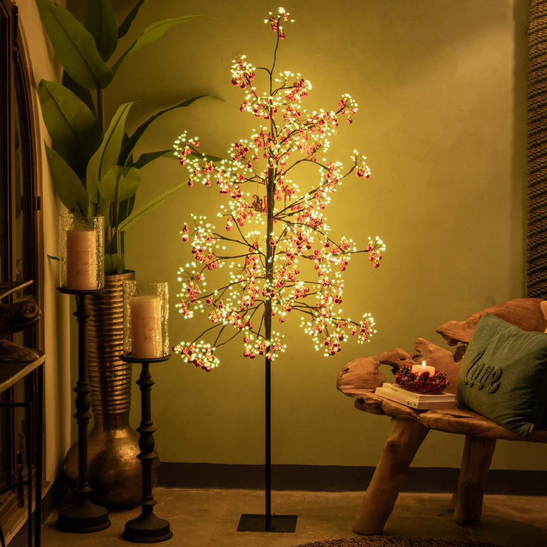 Warm White Led Tree With Red Ball And Adapter