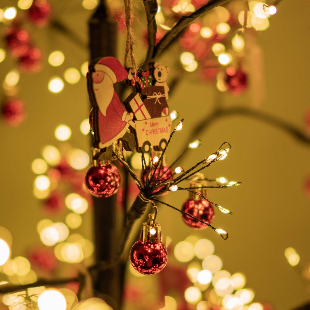 Warm White Led Tree With Red Ball And Adapter