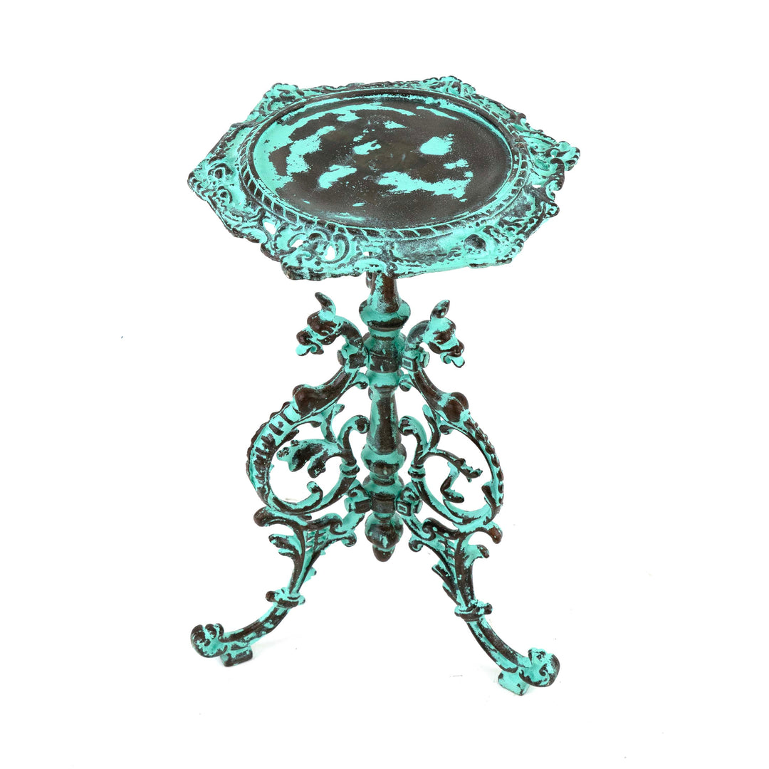 Cast Iron Planter Stand Green Distress
