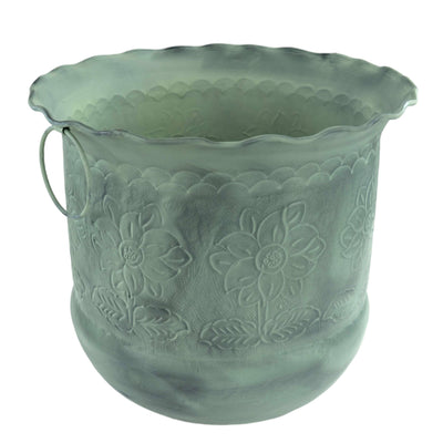 Planter Etched Green Patina Floral