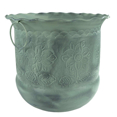 Planter Etched Green Patina Floral