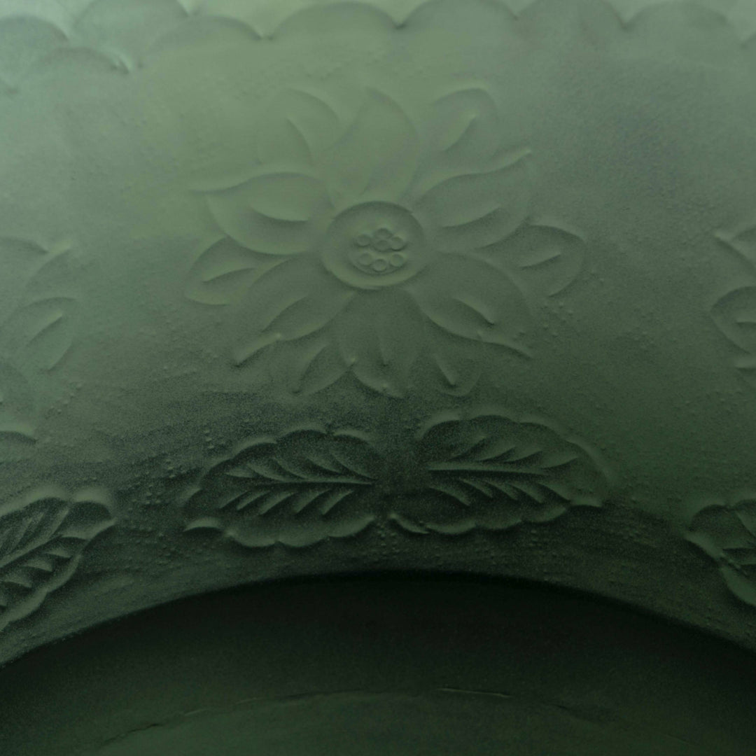 Planter Etched Green Patina Floral