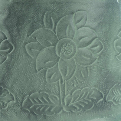 Planter Etched Green Patina Floral