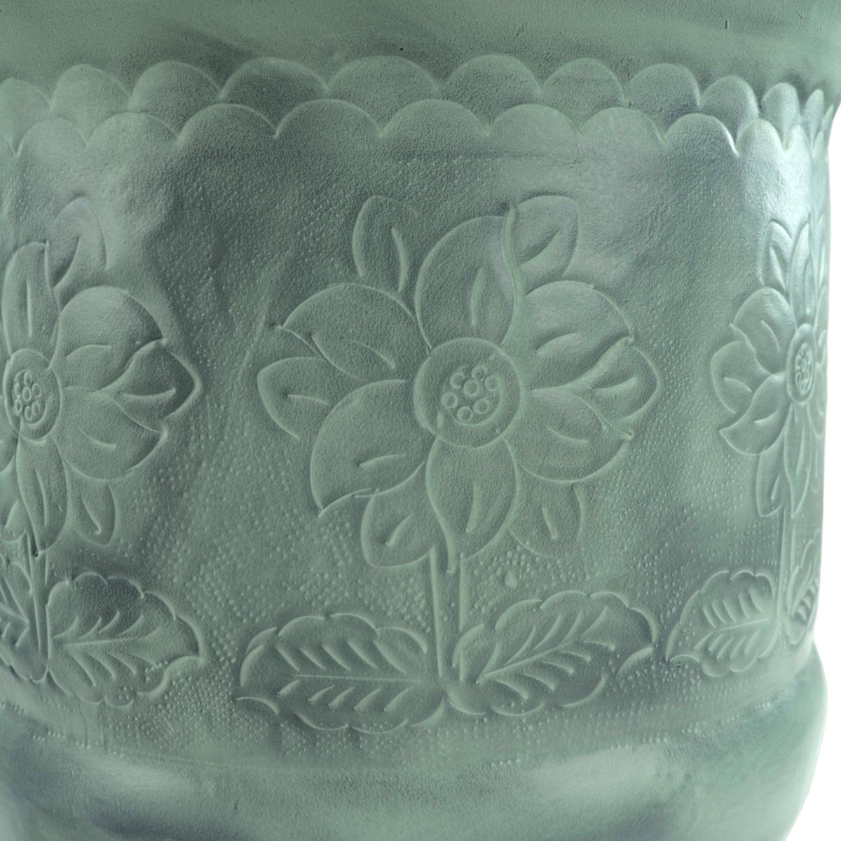 Planter Etched Green Patina Floral