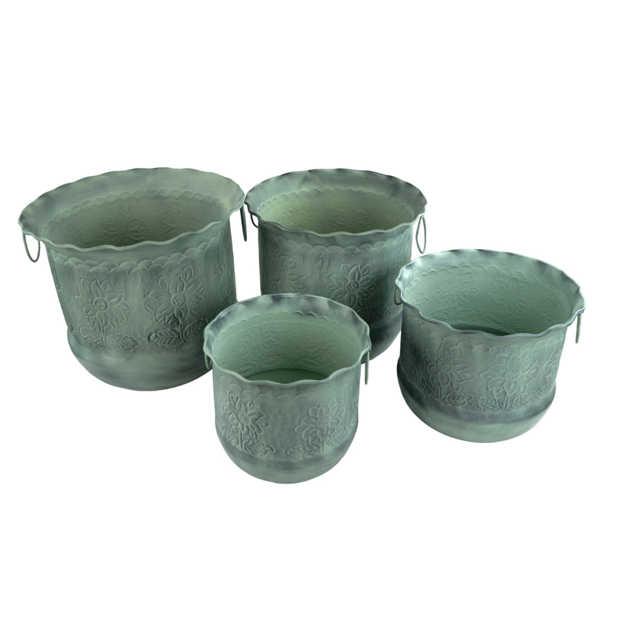 Planter Etched Green Patina Floral