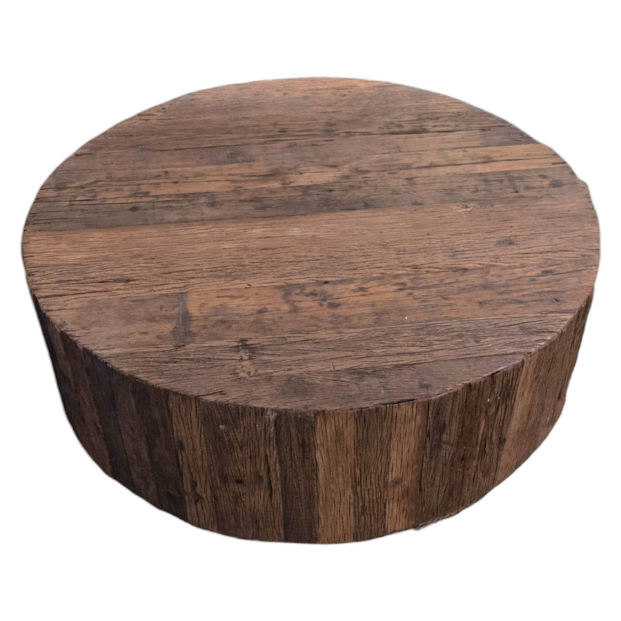 Wooden Round Side Table With Wheel