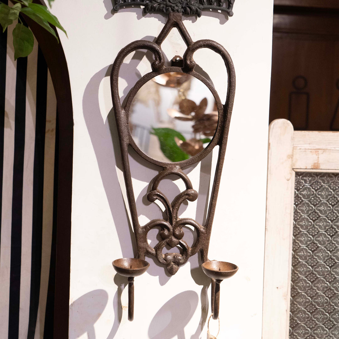 Cast Iron Wall Candle Holder Mirror