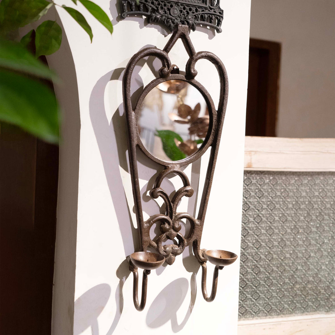 Cast Iron Wall Candle Holder Mirror