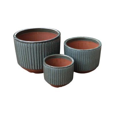 Fluted Denim Ceramic Round Pot