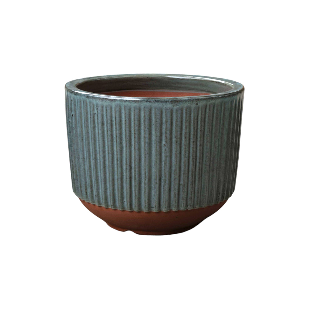 Fluted Denim Ceramic Round Pot