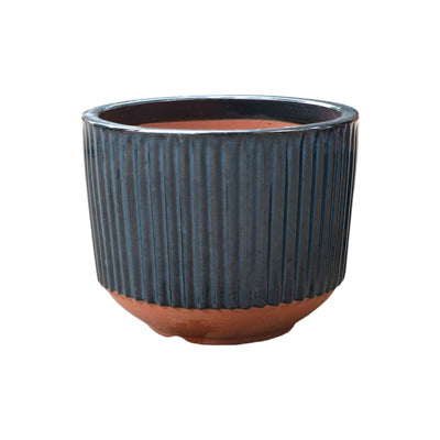 Fluted Blue Ceramic Round Pot