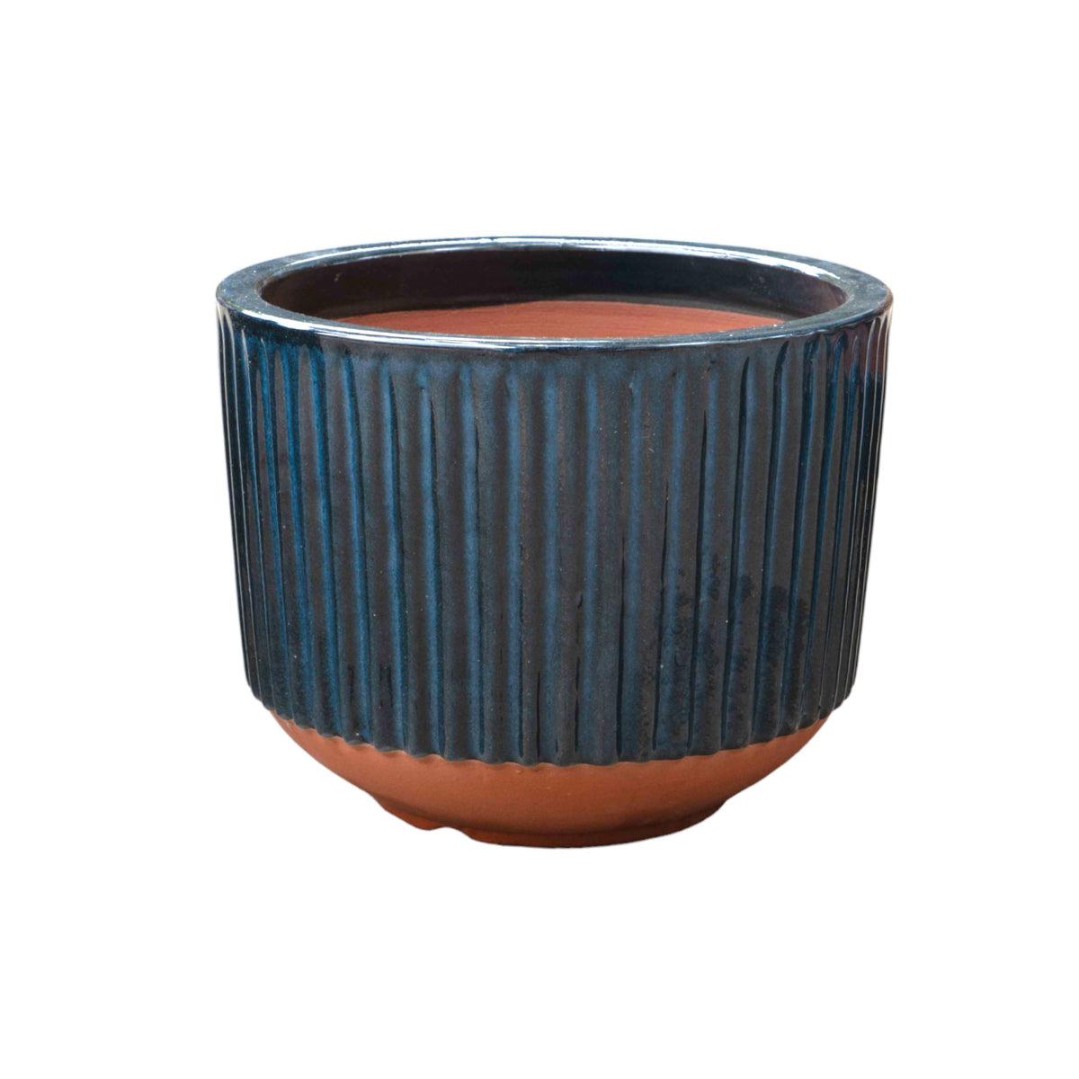 Fluted Blue Ceramic Round Pot