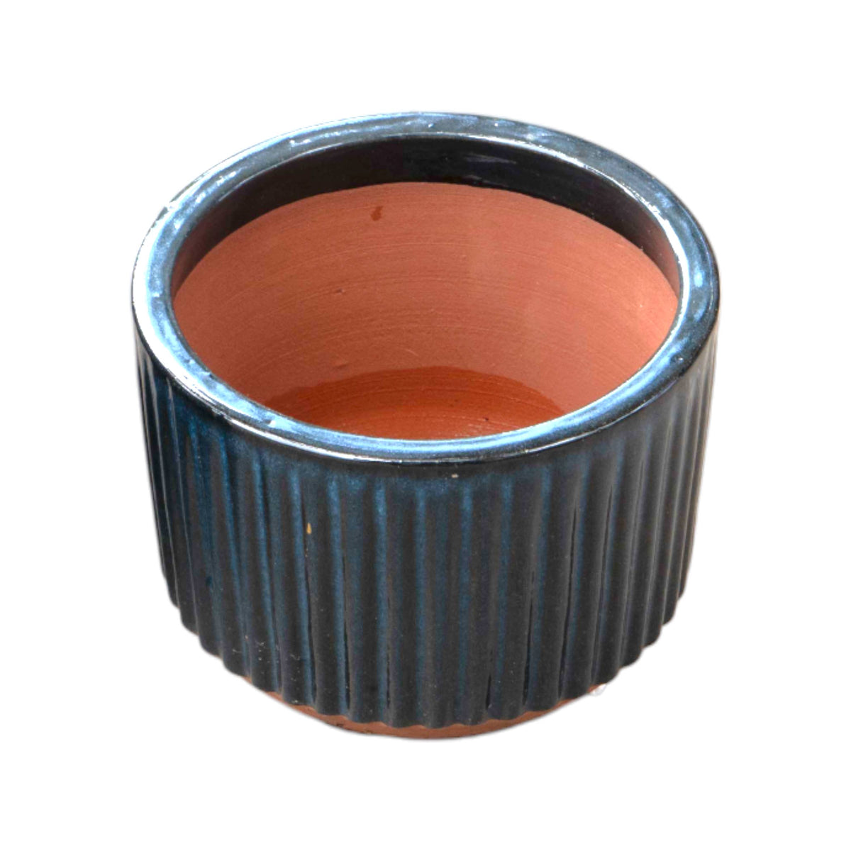Fluted Blue Ceramic Round Pot