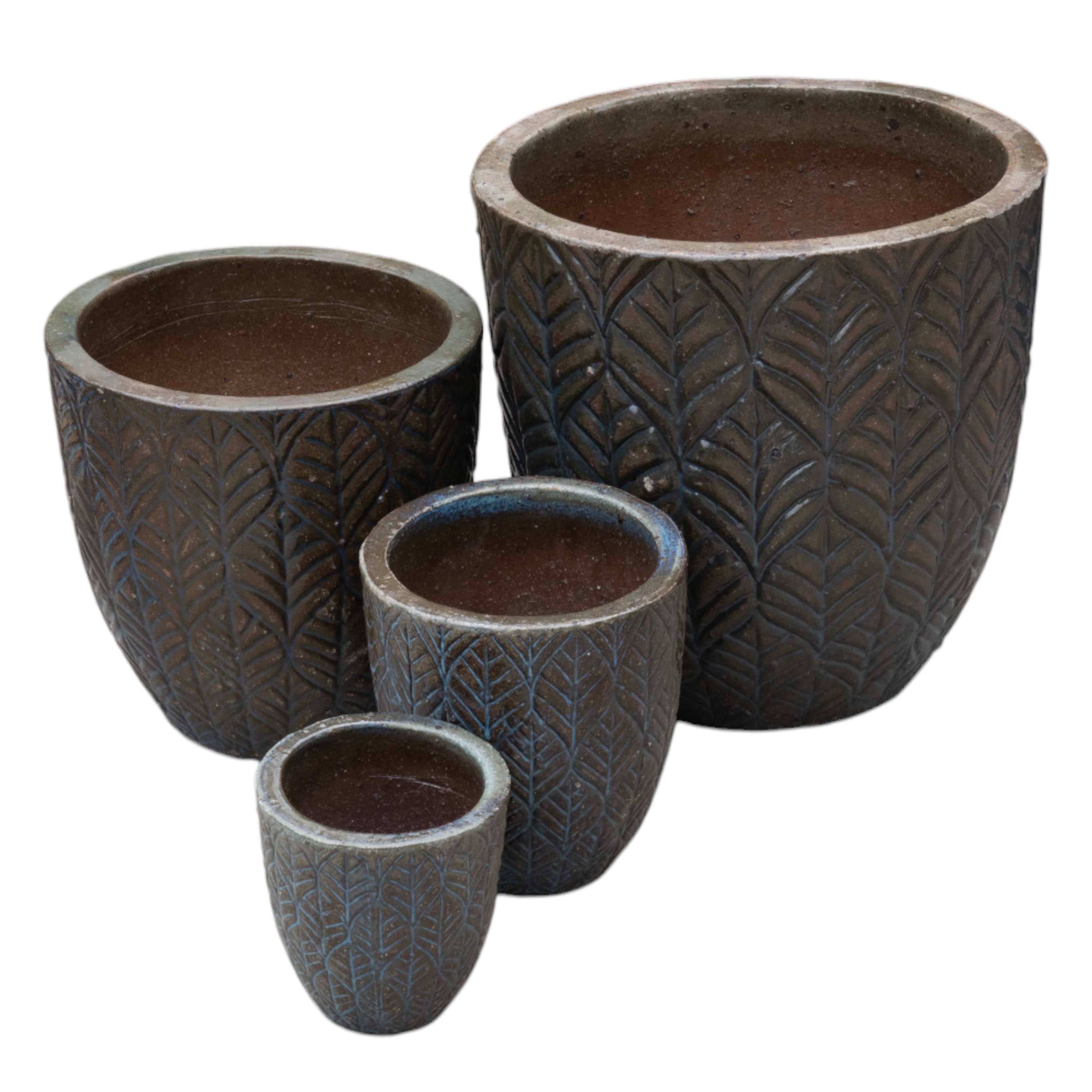 Leaf Engraved Ceramic Pot