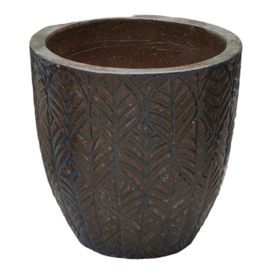Leaf Engraved Ceramic Pot