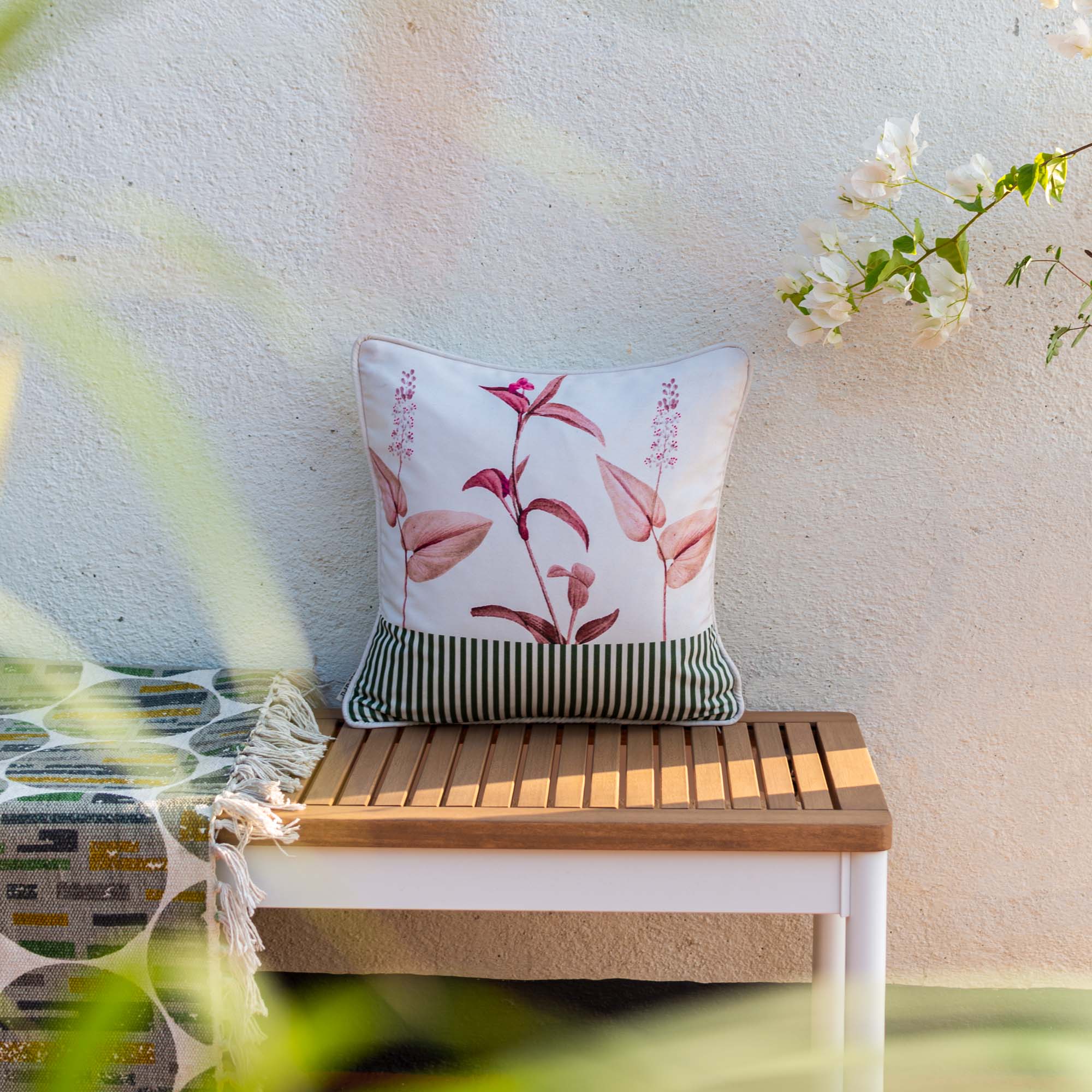 H Stripe With Leaves Cushion Cover