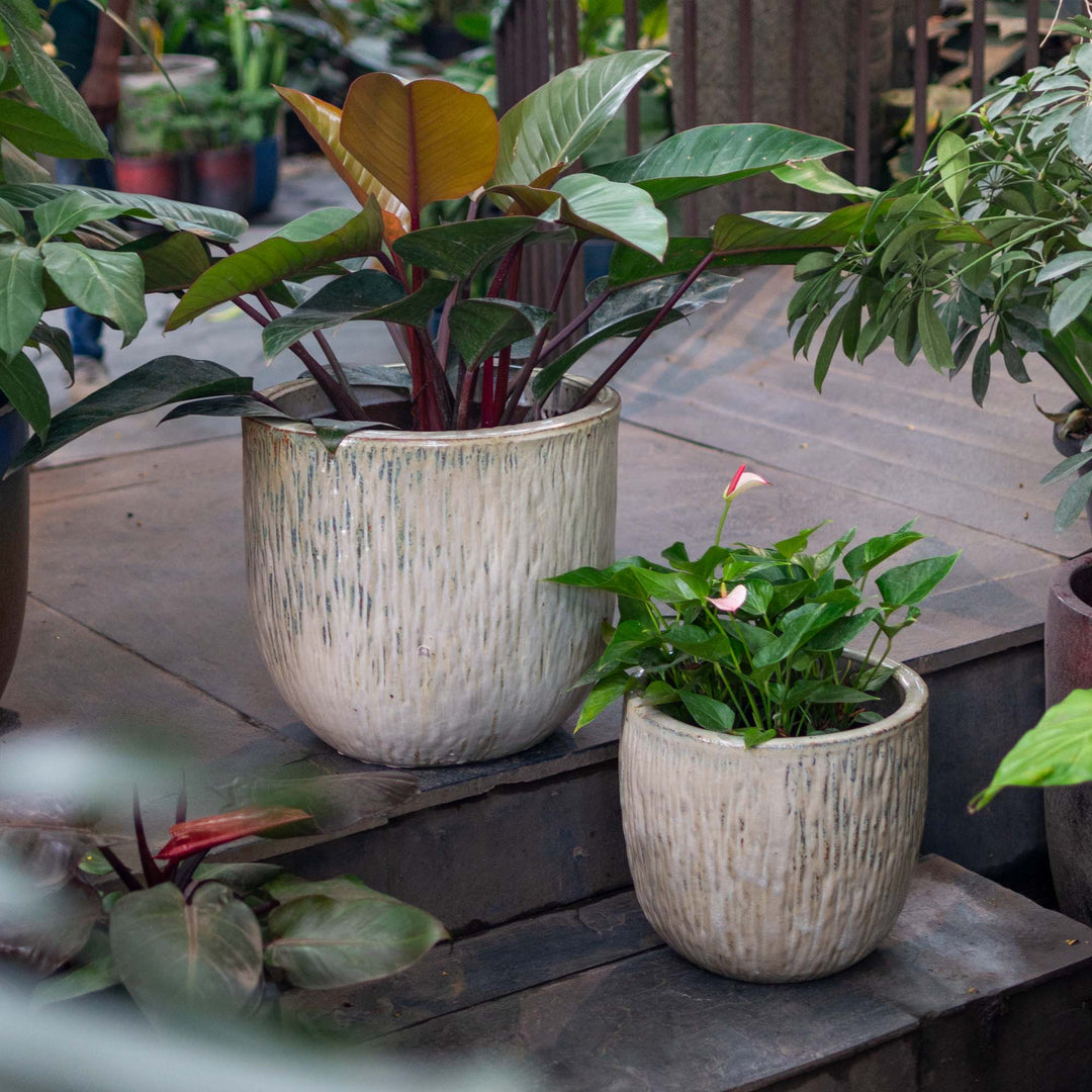 Cream Outdoor Glazed Planter