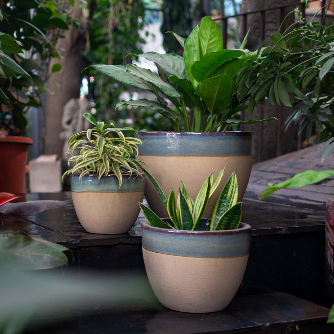 Light Blue Outdoor Glazed Planter