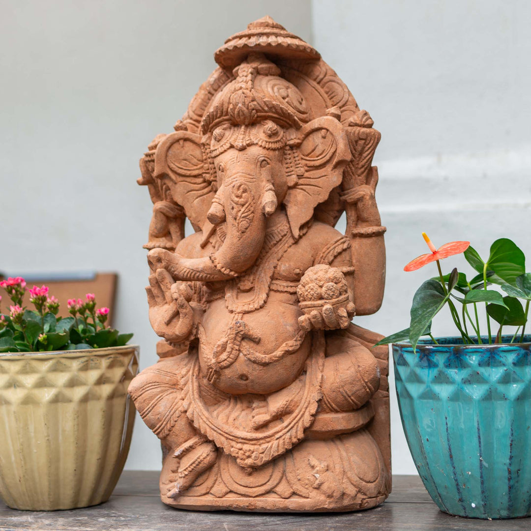 Ganesha Sitting With Umbrella Sculpture