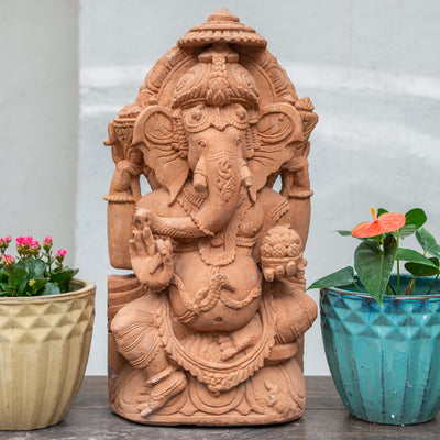 Ganesha Sitting With Umbrella Sculpture