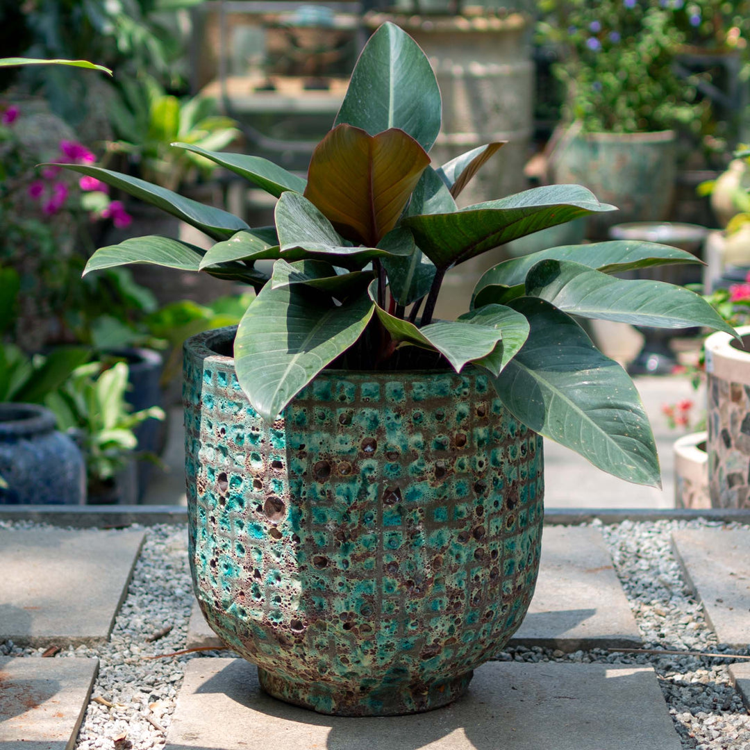Round Green Dimple Ancient Pot