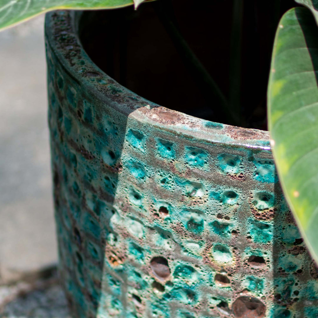 Round Green Dimple Ancient Pot