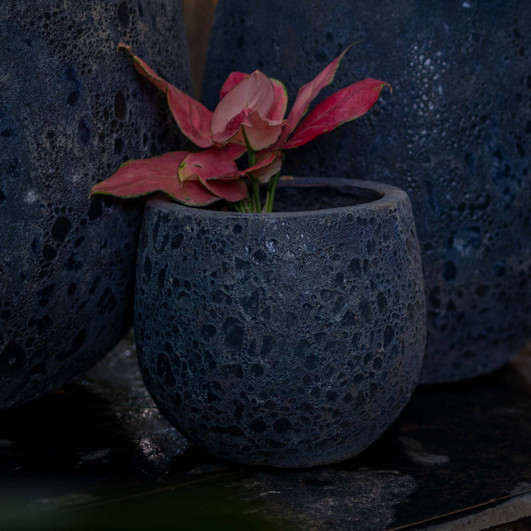 Round Glaze Bubble Blue Pot