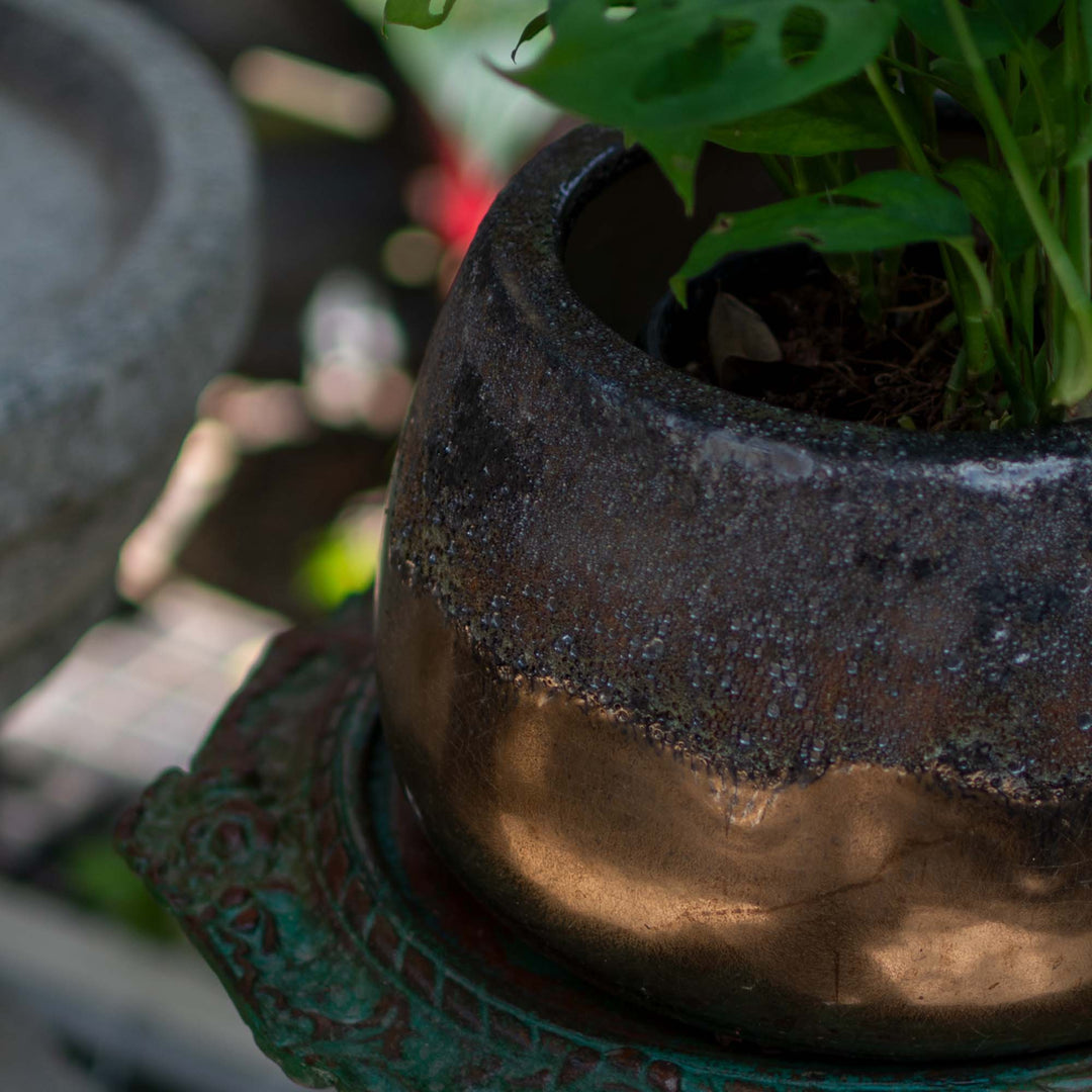 Round Dark Brown & Bubble Pot