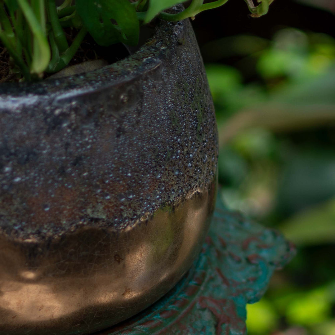 Round Dark Brown & Bubble Pot
