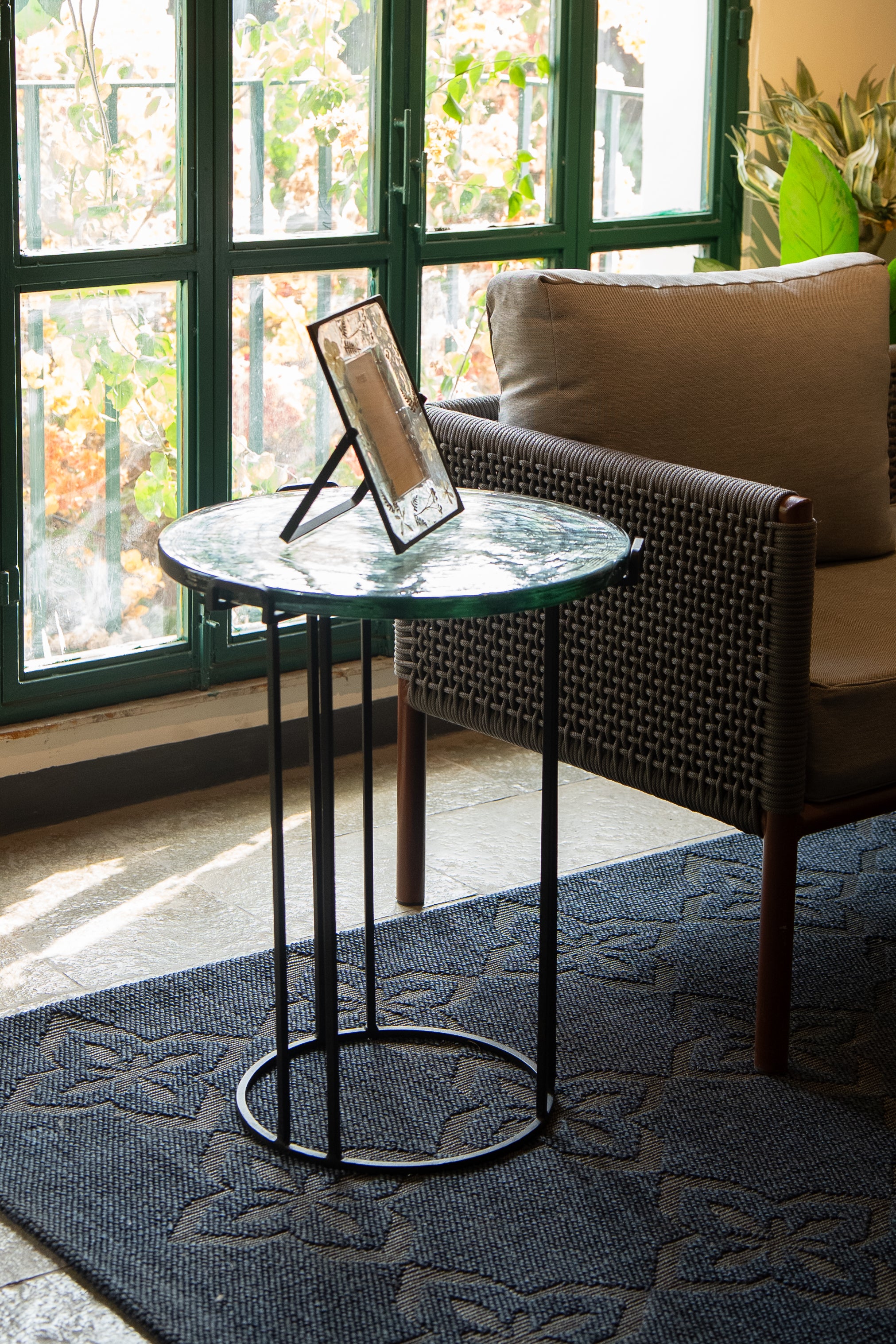 Round Side Table With Tempered Glass Top