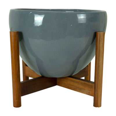 Echoing Eternity Fat Grey Planter with Wooden Stand