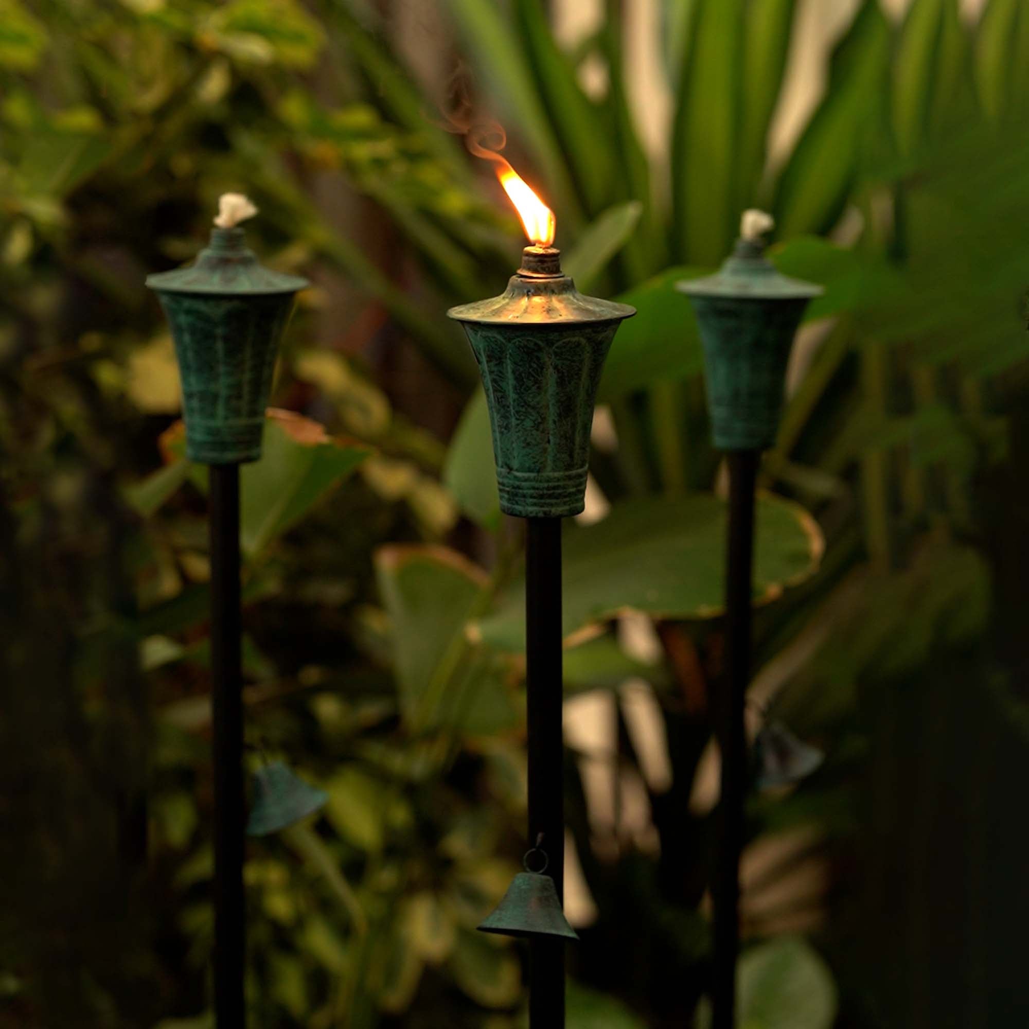 Floor Standing Oil Torch - Green Patina