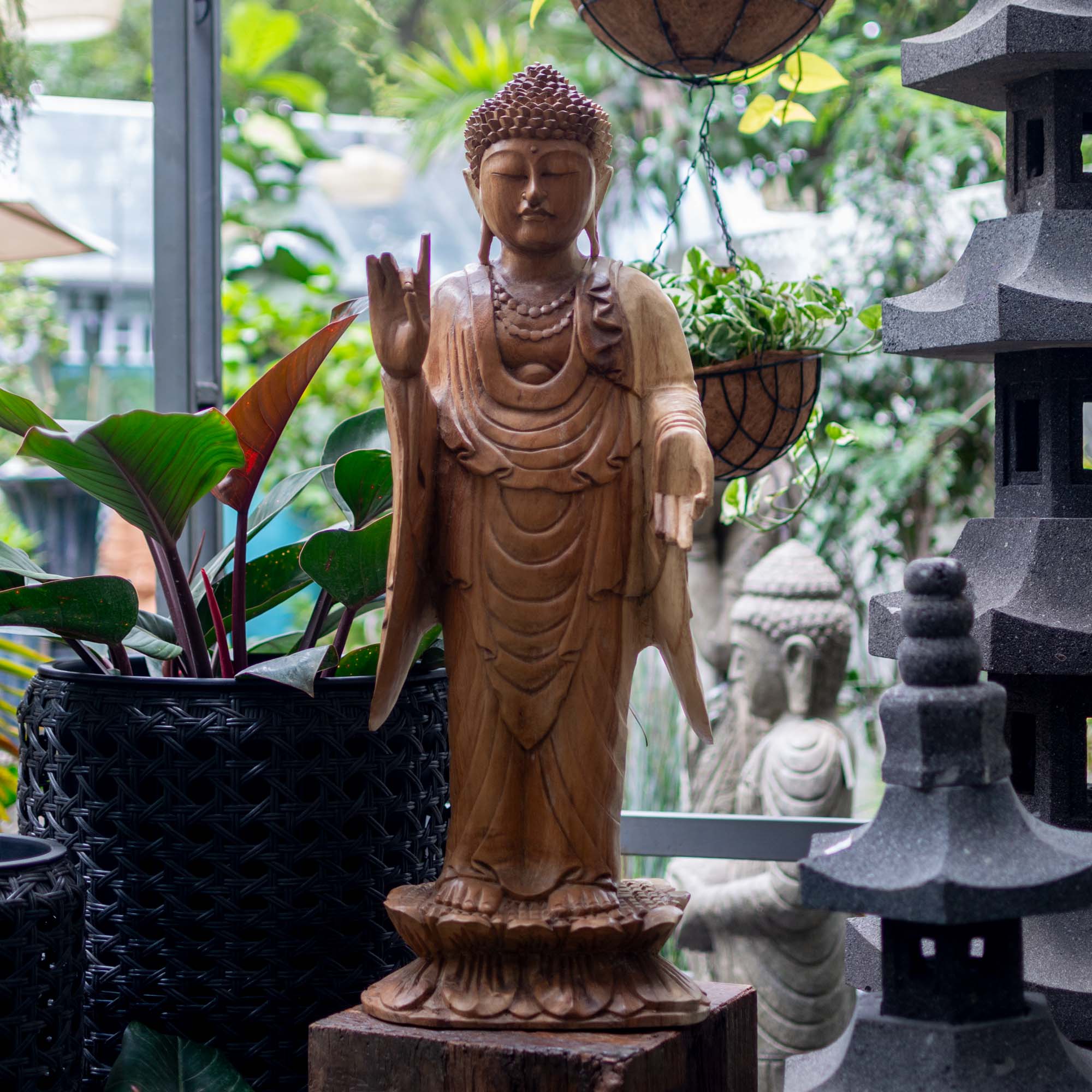 Buy Wooden Sculptures | Suar Wooden Standing Buddha