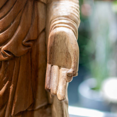 Suar Wooden Standing Buddha - Prithvi Mudra