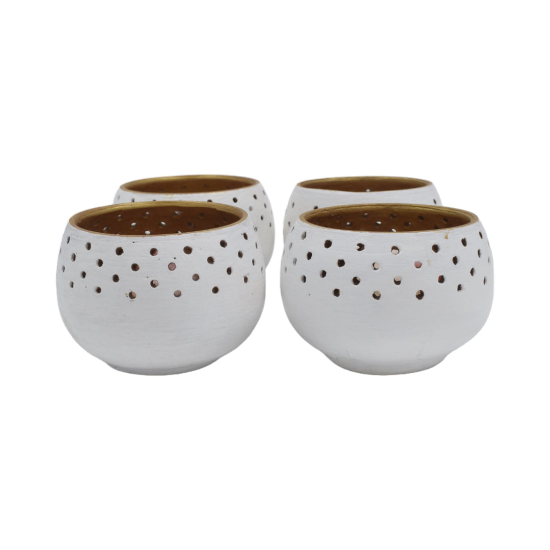 Round Terracotta Tea Light White Pots (Set of 4)