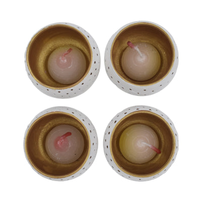 Round Terracotta Tea Light White Pots (Set of 4)