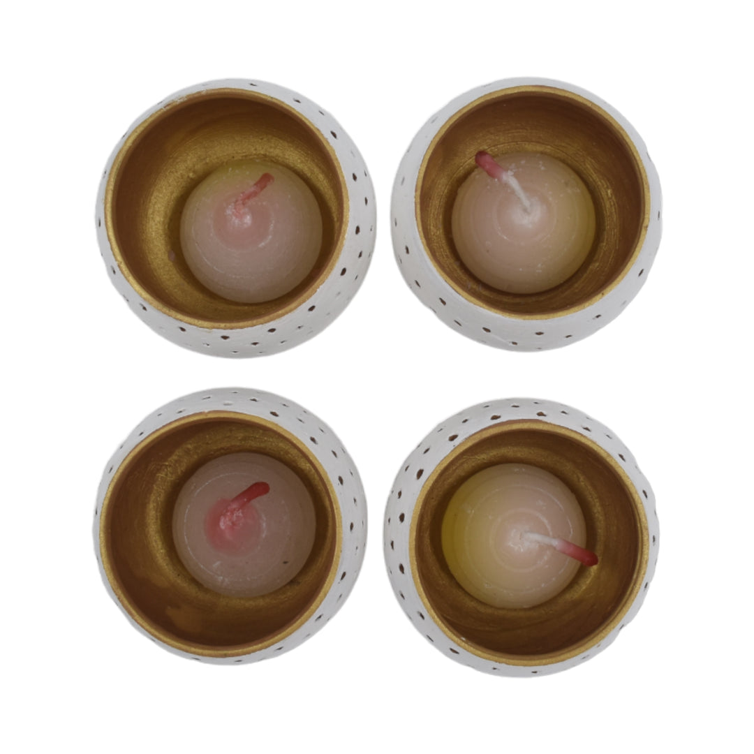Round Terracotta Tea Light White Pots (Set of 4)