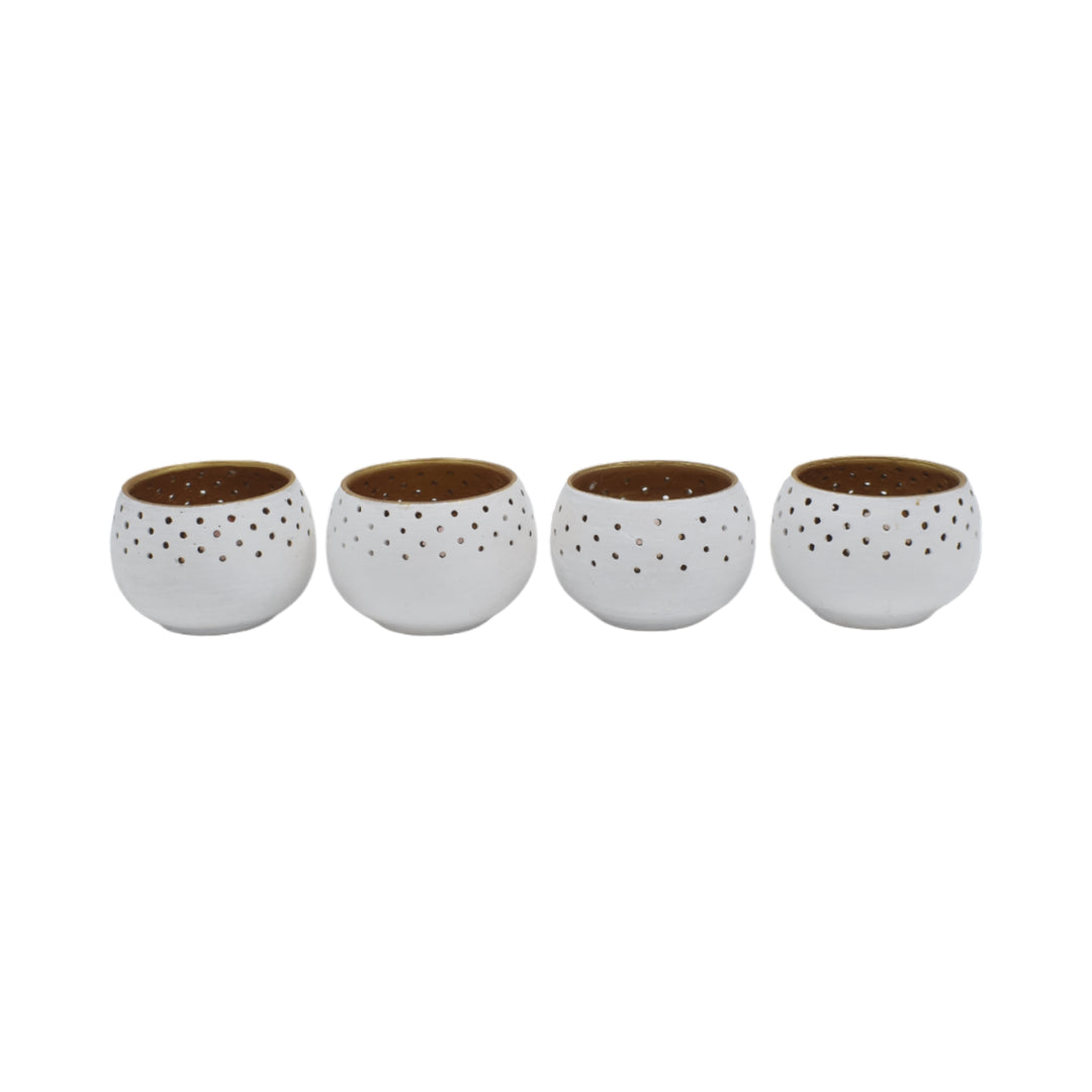 Round Terracotta Tea Light White Pots (Set of 4)