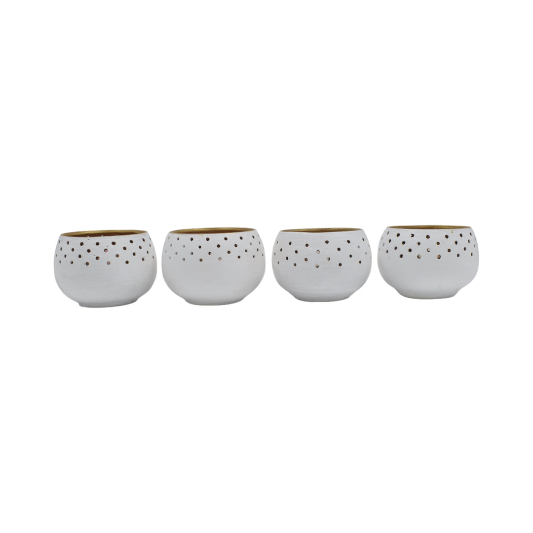Round Terracotta Tea Light White Pots (Set of 4)