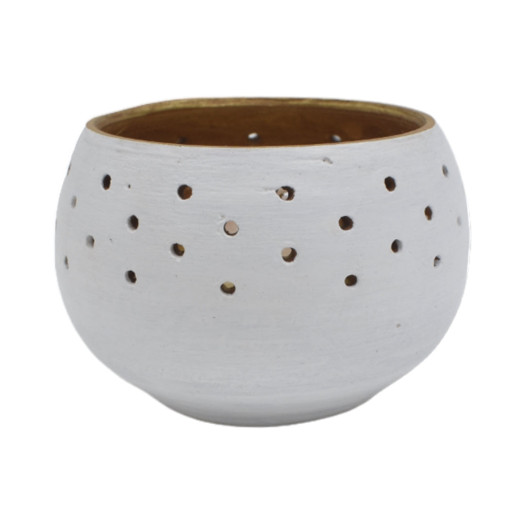 Round Terracotta Tea Light White Pots (Set of 4)