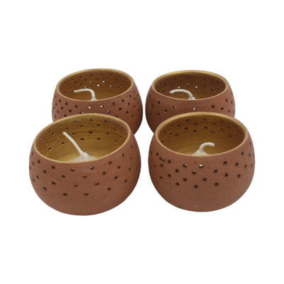 Round Terracotta Tea Light Pots (Set of 4)