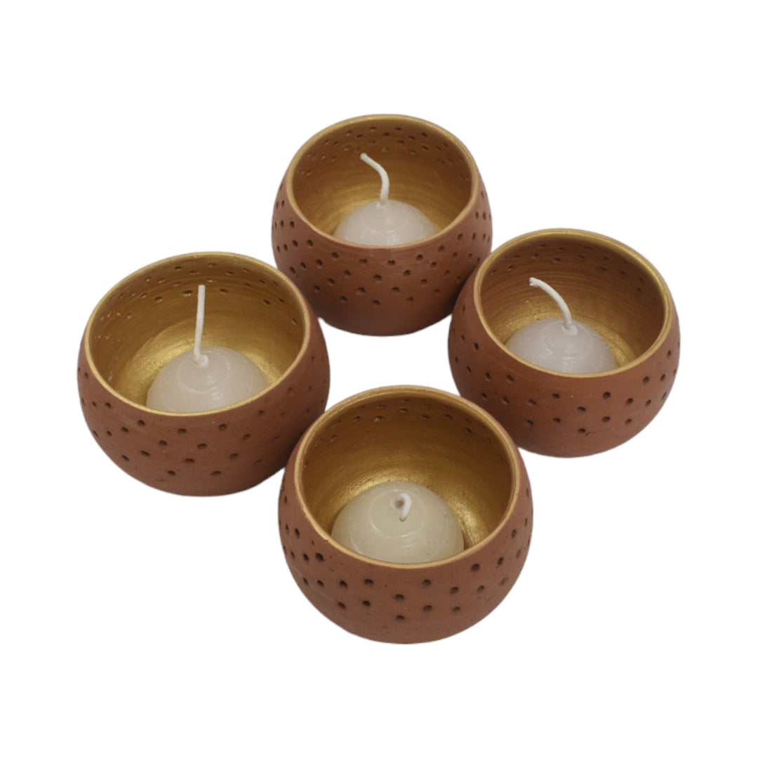 Round Terracotta Tea Light Pots (Set of 4)