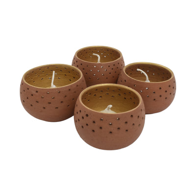 Round Terracotta Tea Light Pots (Set of 4)