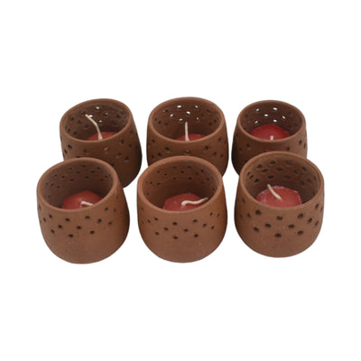 Mini Terracotta Pot and Perfumed Smokeless Tea Light (Set of 6)