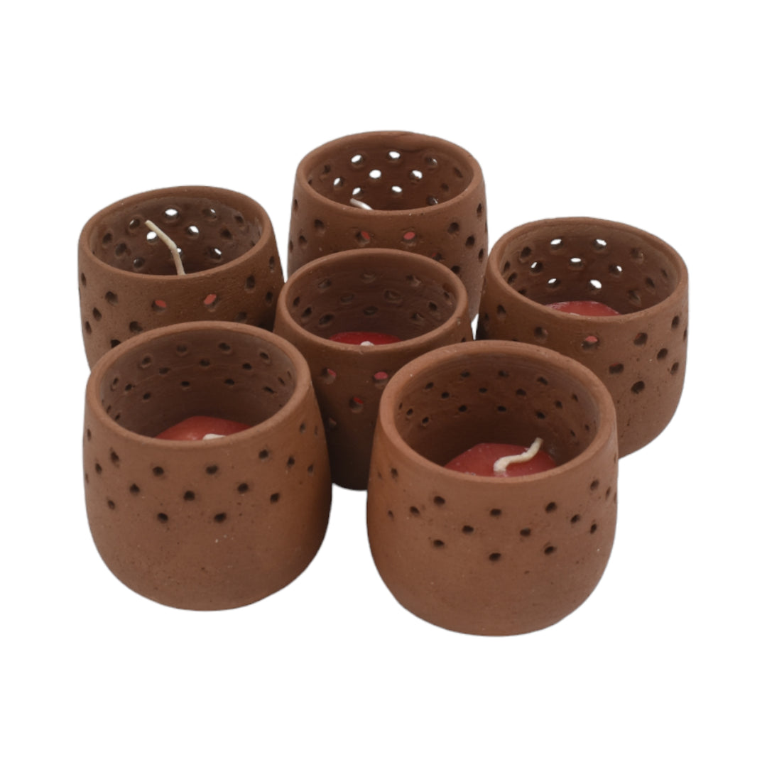 Mini Terracotta Pot and Perfumed Smokeless Tea Light (Set of 6)