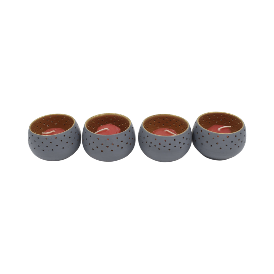 Round Terracotta Tea Light Grey Pots (Set of 4)