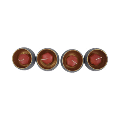 Round Terracotta Tea Light Grey Pots (Set of 4)