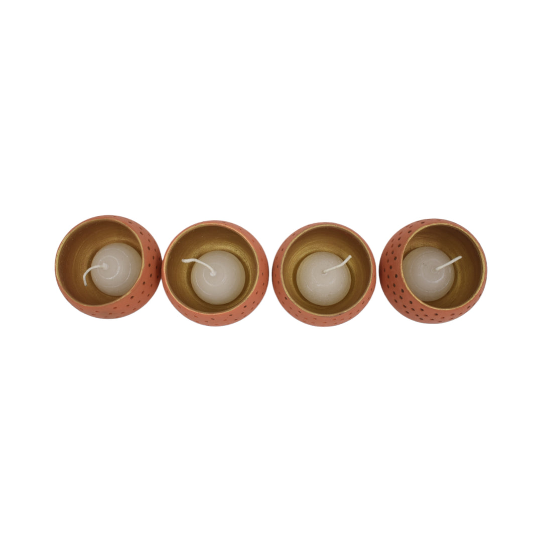 Round Terracotta Tea Light Orange Pots (Set of 4)