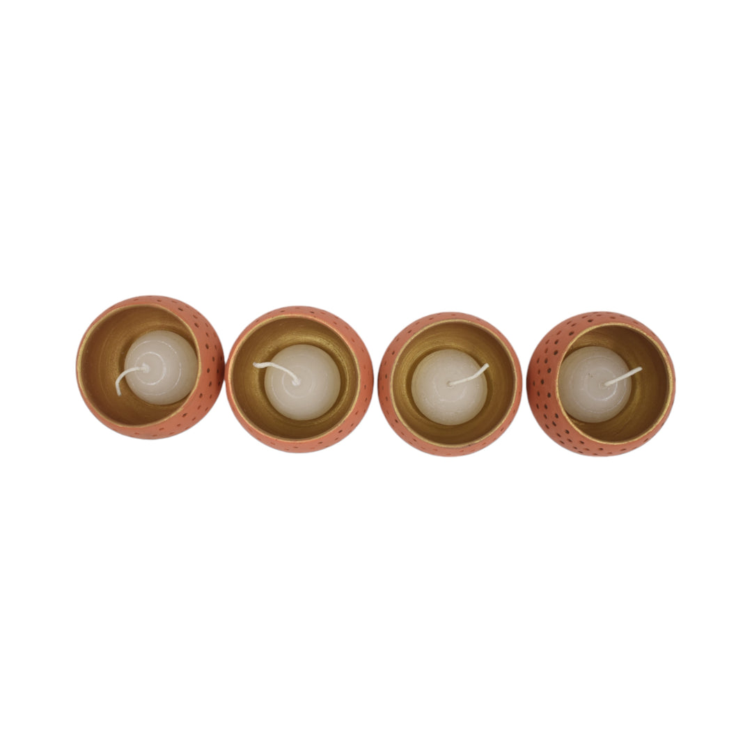 Round Terracotta Tea Light Orange Pots (Set of 4)