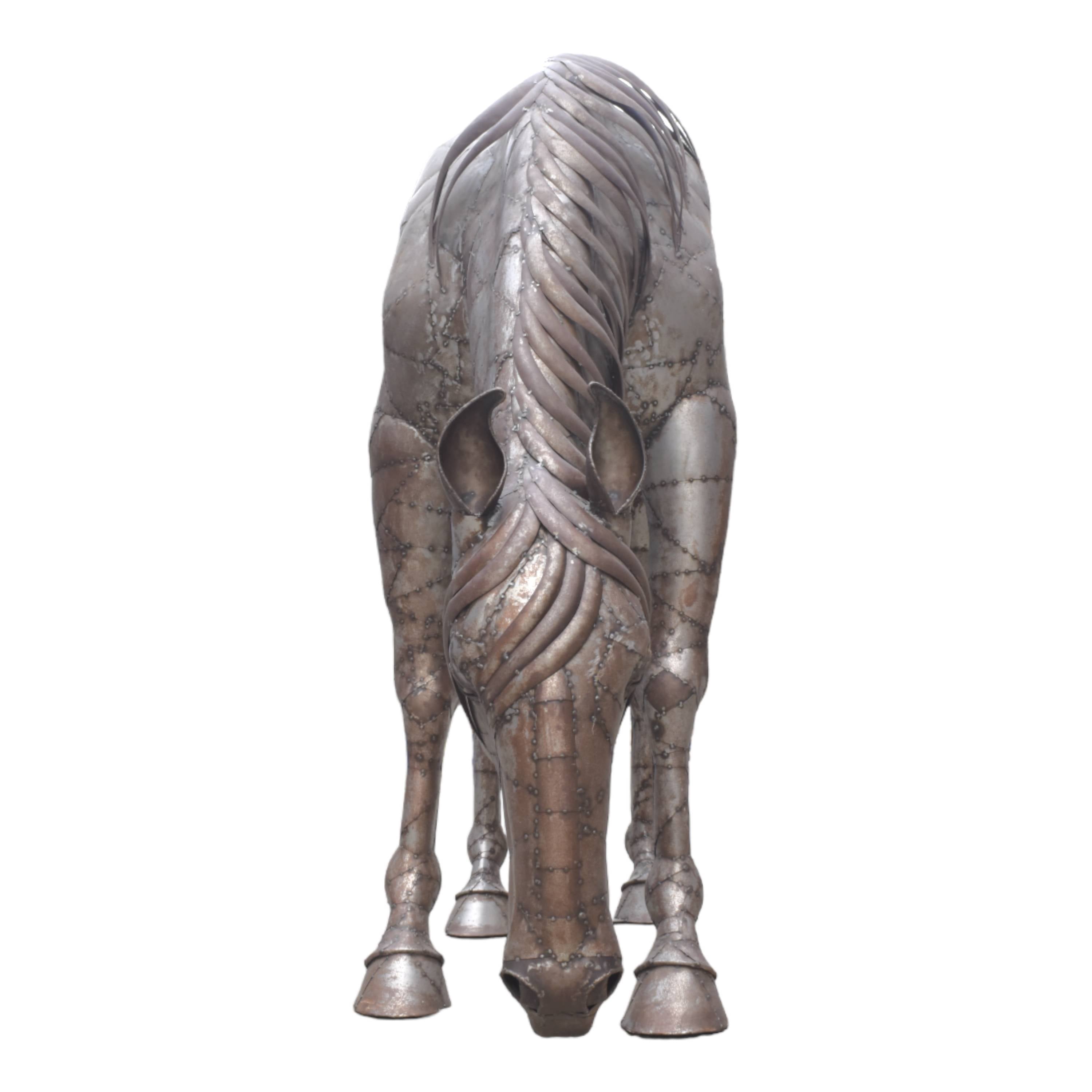 Silver Grazing Horse Statue